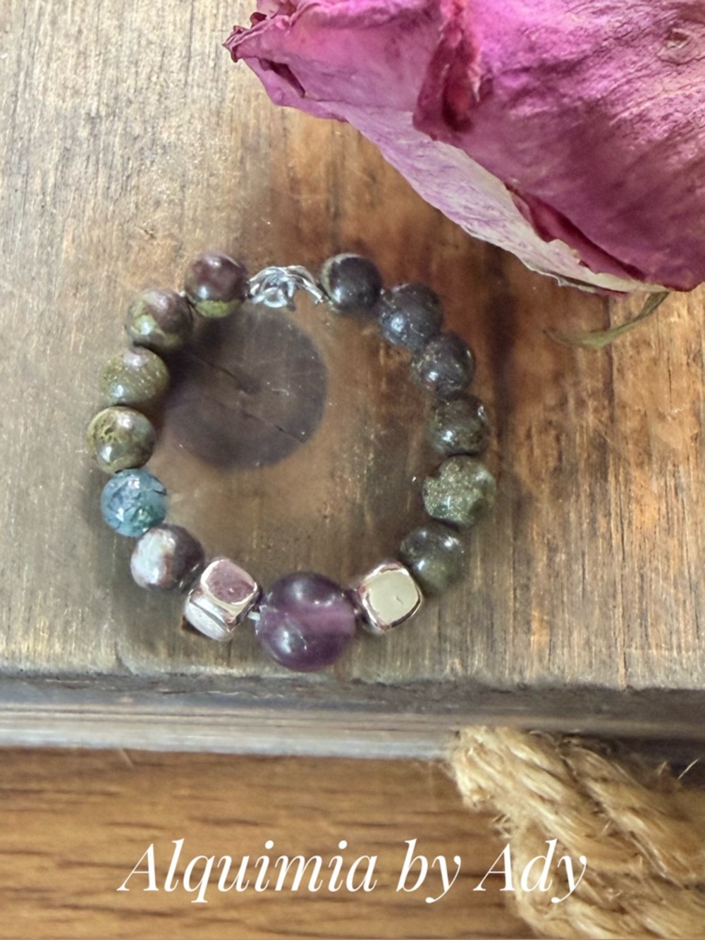 BEADED blood agate + AMETHYST bohemian ring